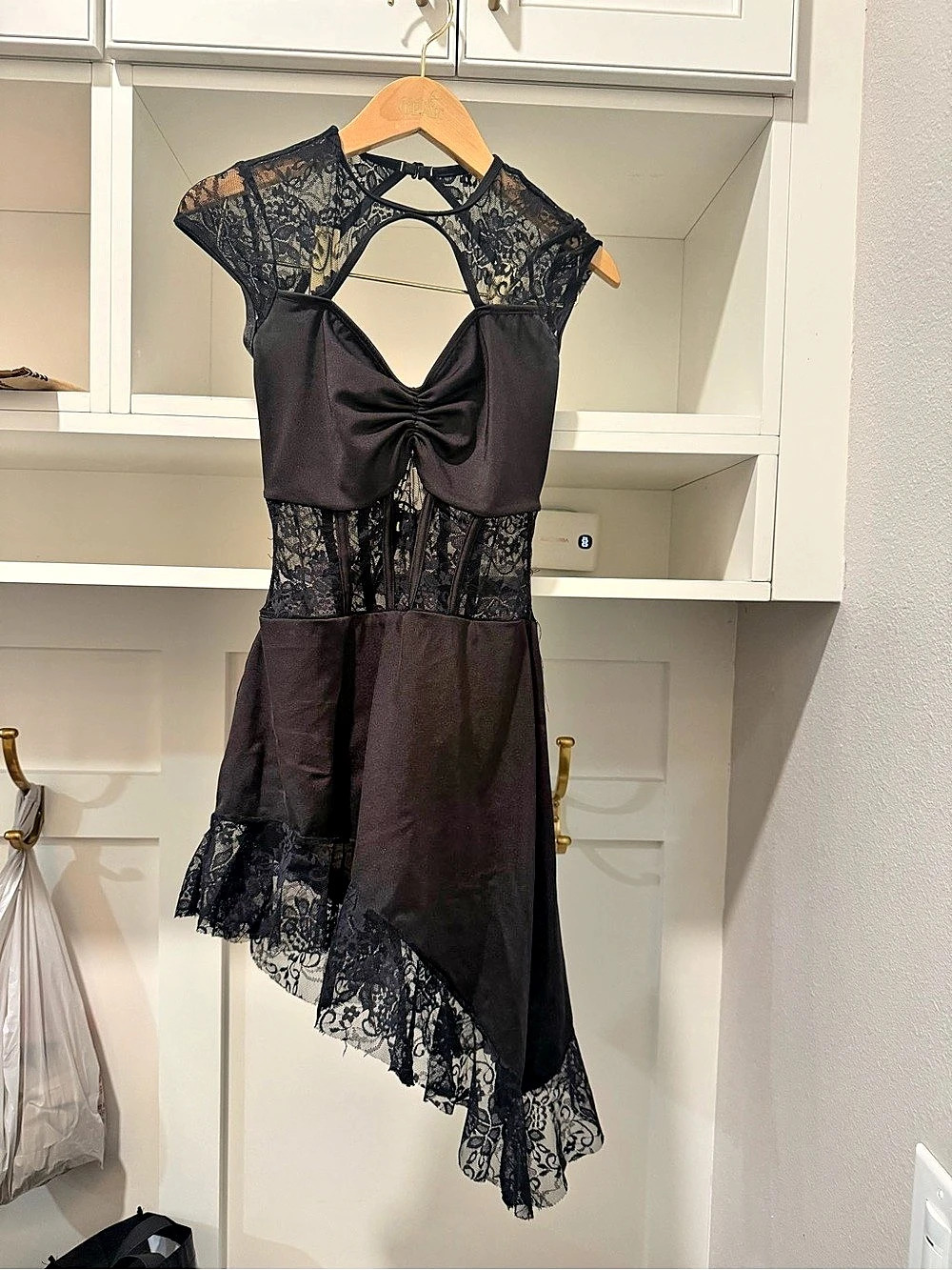 Bryan Lavinia Black Lace Asymmetrical Mini Dress Costume